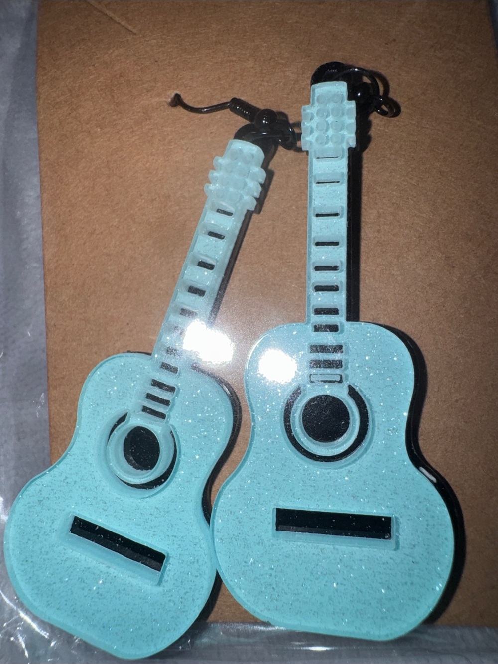 Aqua Glitter Guitar Drop Earrings - Women Jewelry Earrings